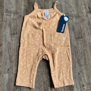 Gerber Tan Floral Ribbed Romper with Pockets